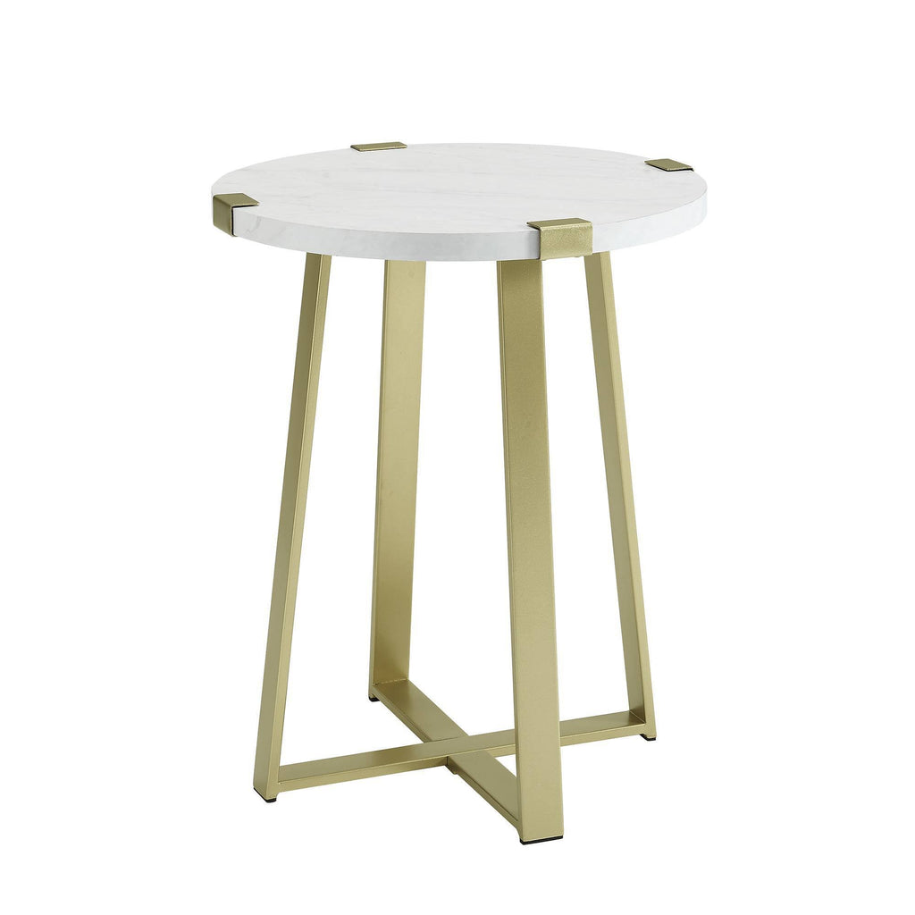 White Faux Marble Round Side Table J386304