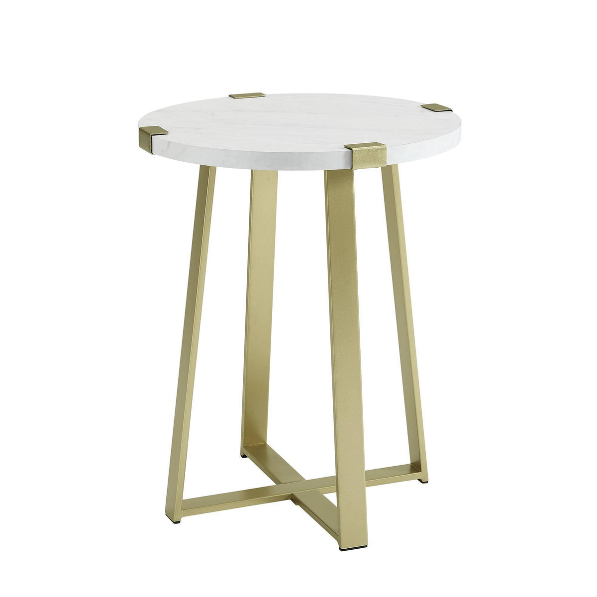 White Faux Marble Round Side Table J386304