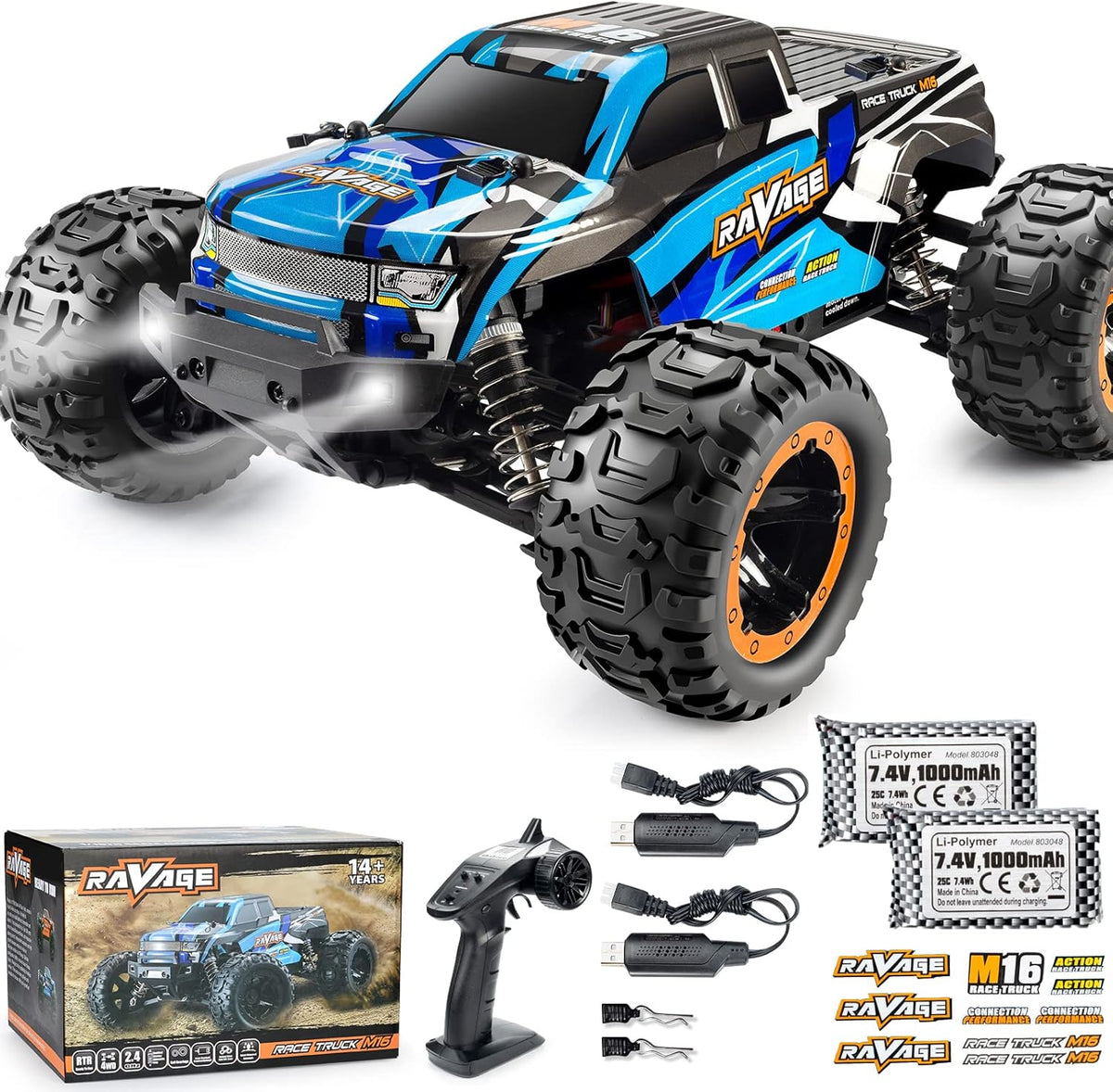 RC Cars 40km/h 2 Rechargeable Batteries 4WD Off Road Waterproof R1576