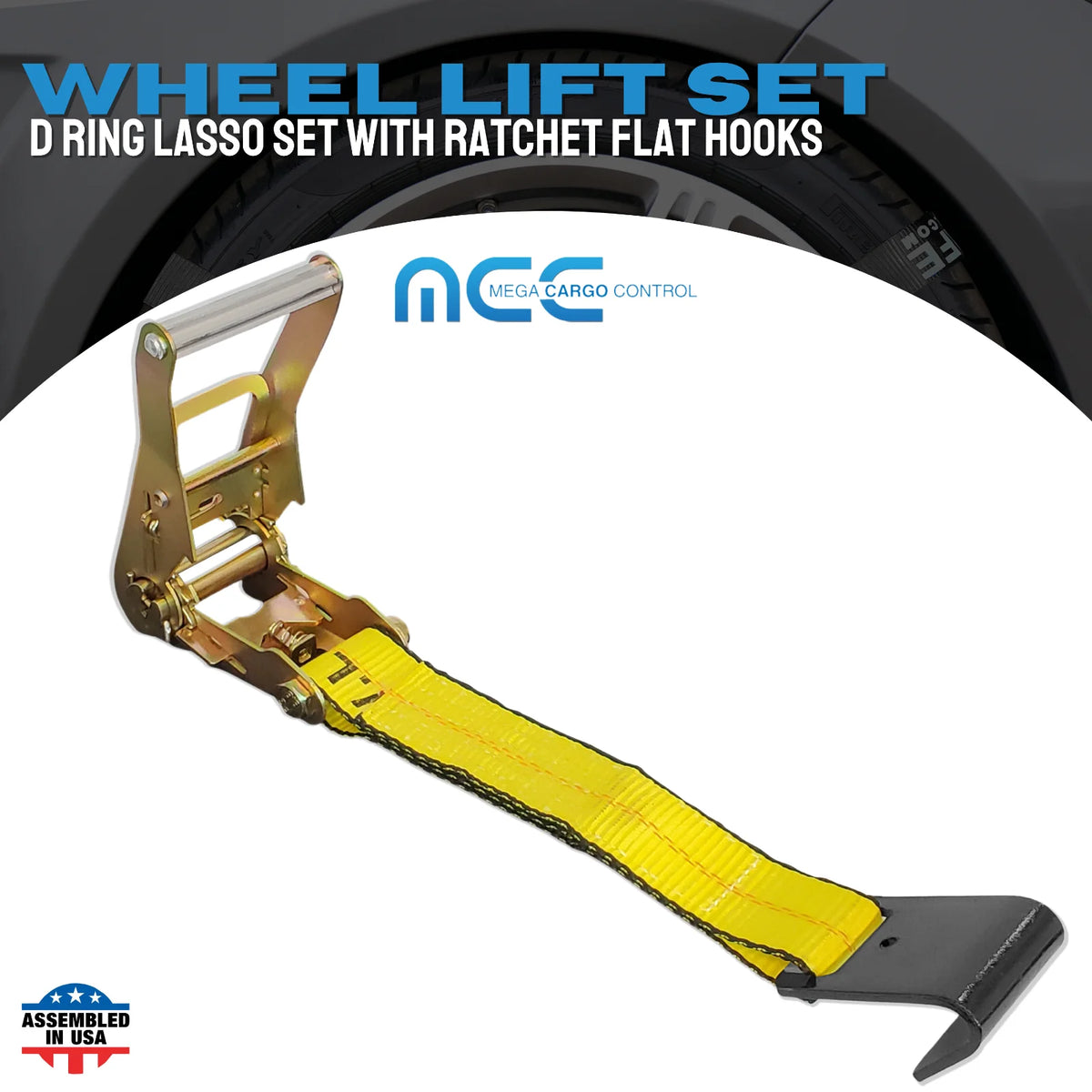4 Pack 2" x 10' Side Mount Wheel Net Tie Down Ratchet Lasso Strap Flat Hook Yellow L87973