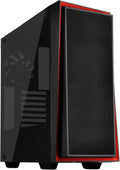 ATX Tower Computer Case with Three 120mm Red LED Intake Fans in Black and Red with Side Panel Window G3385