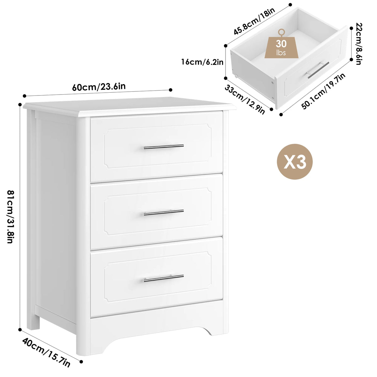 White 3 Drawer Dresser G173421