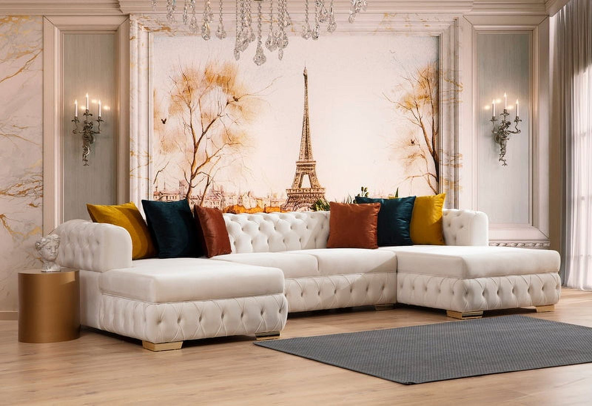 Ivory Velvet Double Chaise Sectional M857689