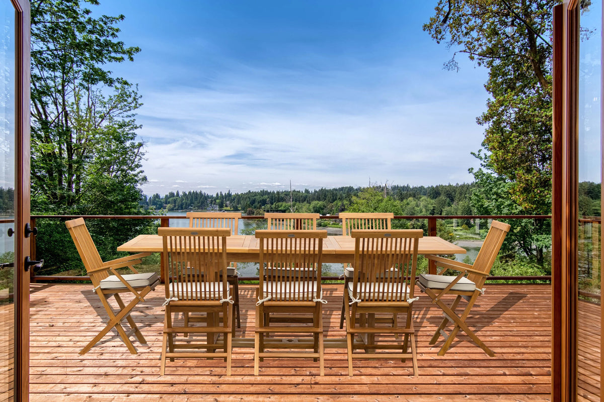 9 Piece Teak Wood Patio Dining Set with Extension Table and Folding Chairs V58195