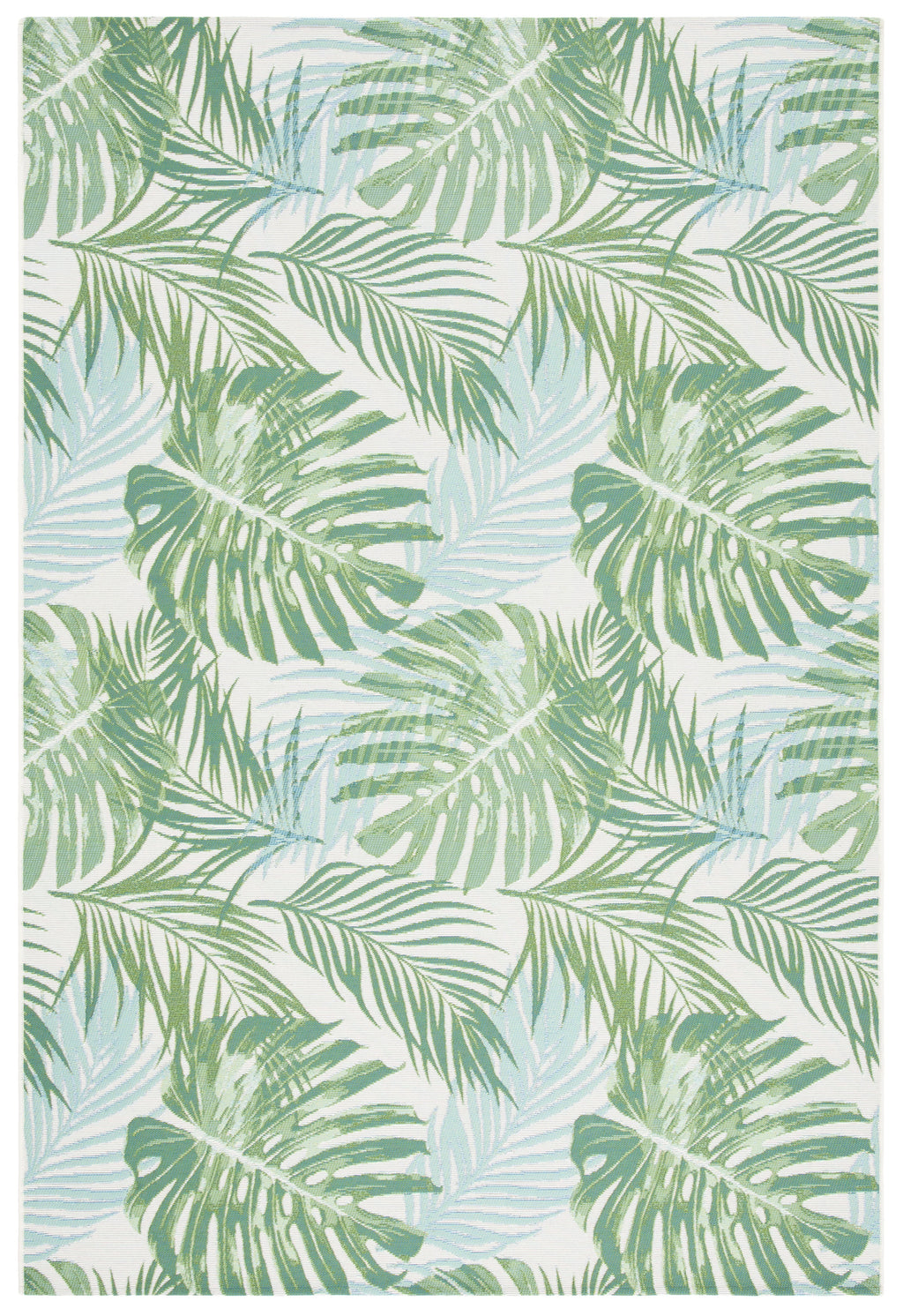 Green/Teal Tropical Palm Leaves Outdoor Area Rug X29689