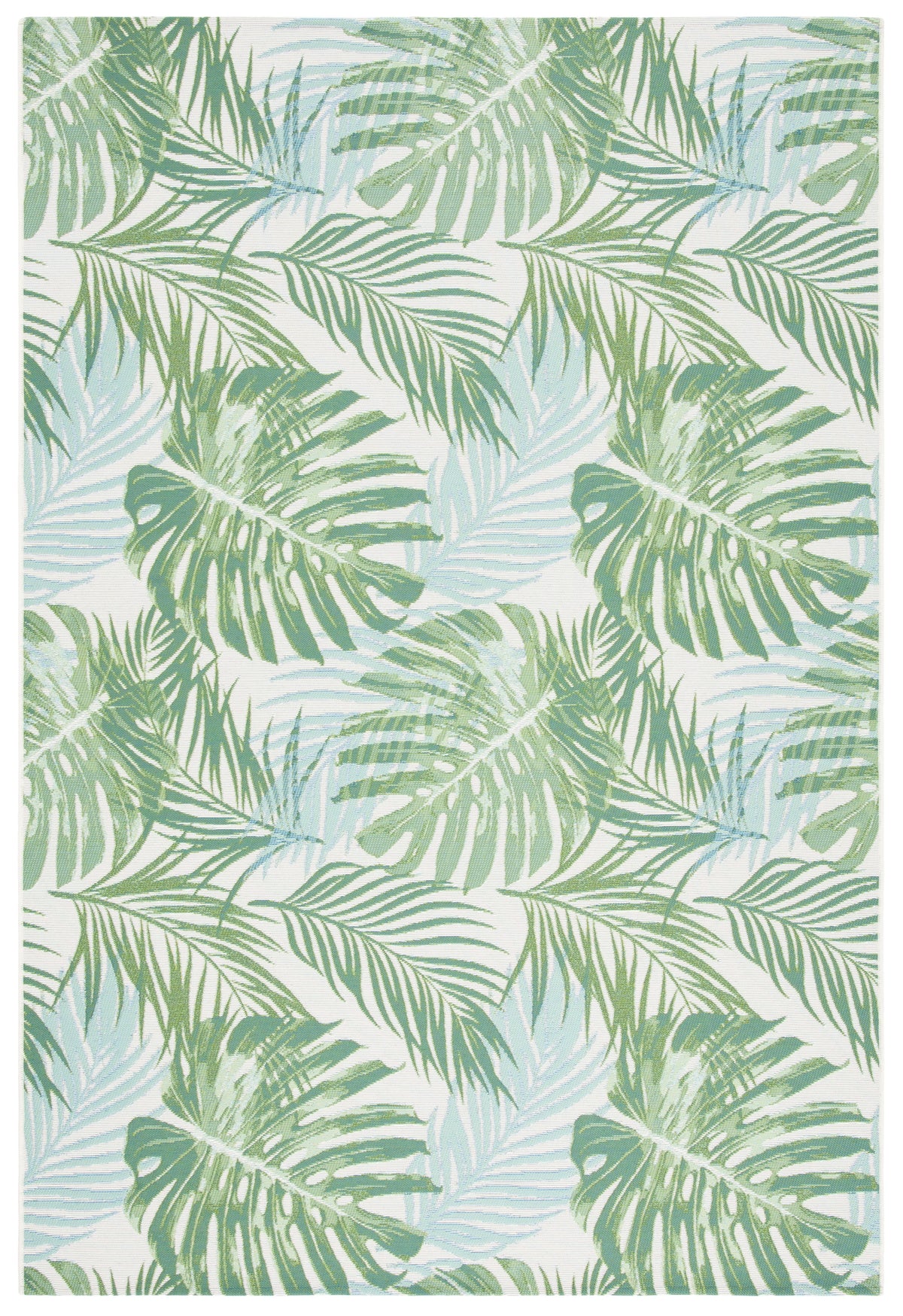 Green/Teal Tropical Palm Leaves Outdoor Area Rug X29689