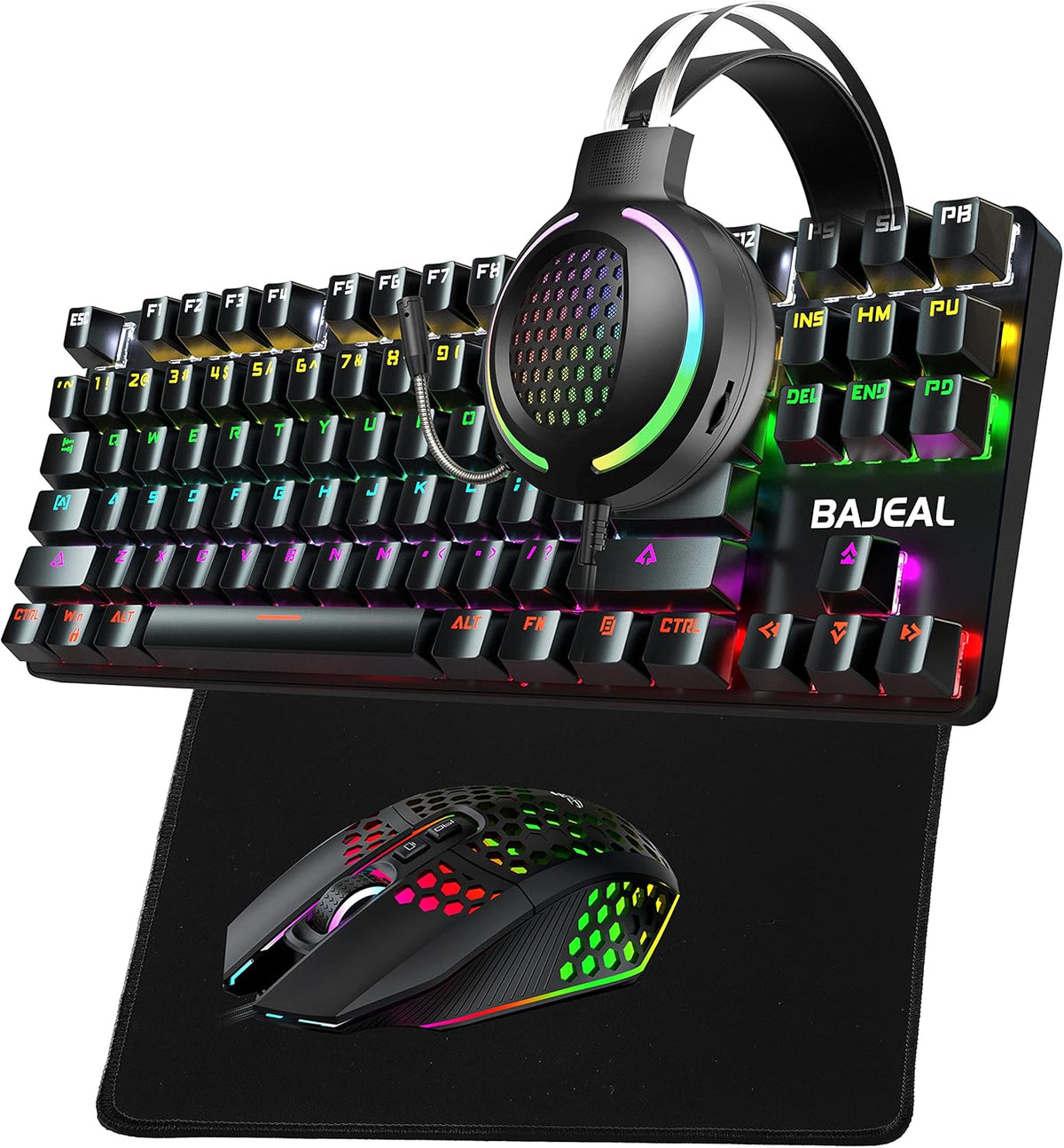 4 in 1 Gaming Keyboard Mouse Headset Mousepad Combo, Wired RGB, Black H228