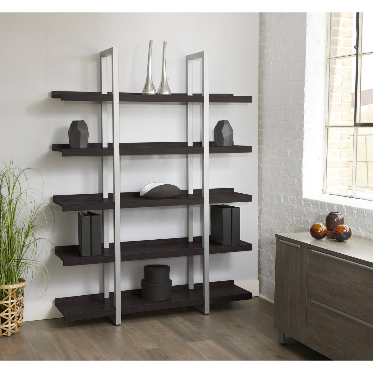 5 Shelves Open Bookcase in Espresso T7813