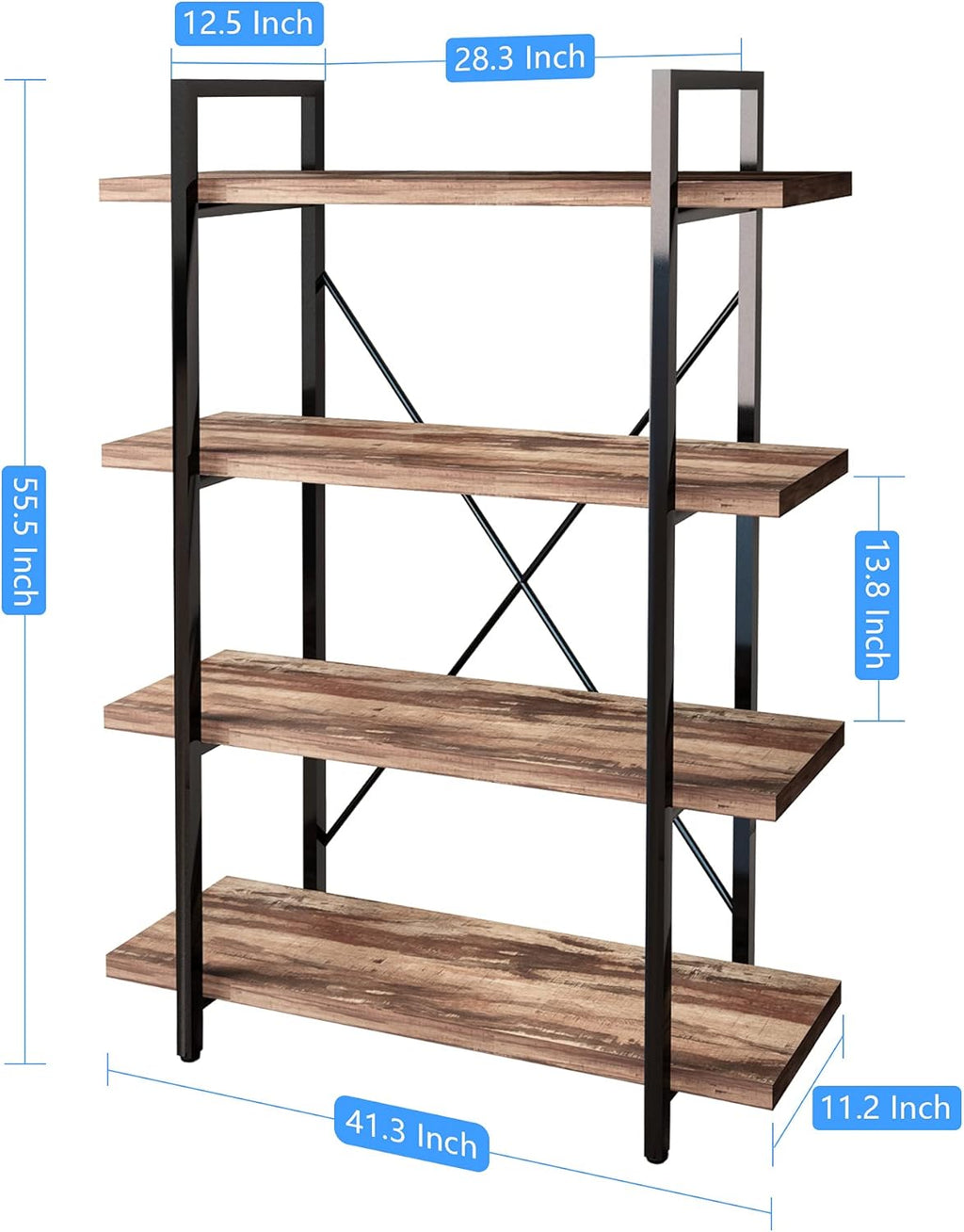 Vintage Brown 4-Tier Metal and Wood Bookshelf K4290