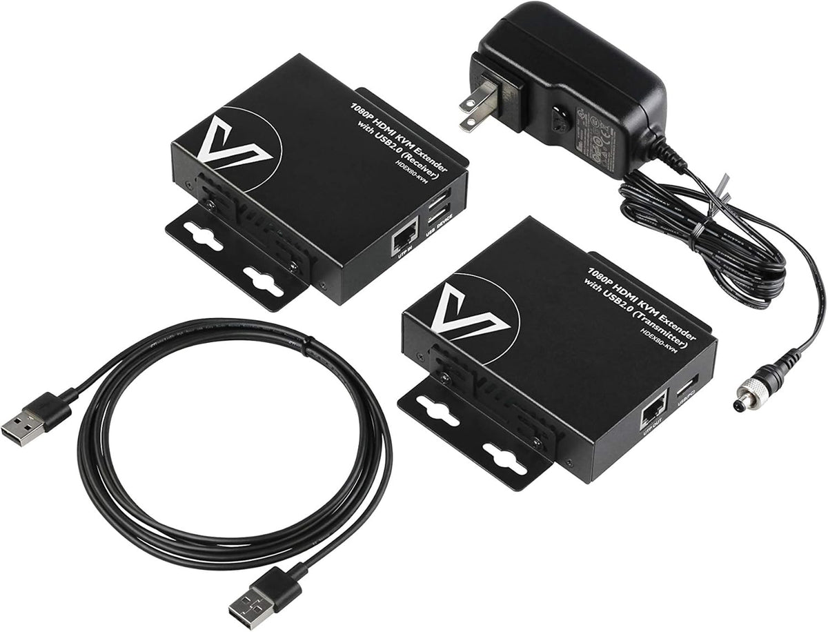 HDMI KVM USB Extender, 1080P 60Hz Over Cat6 up to 80m, 2-Port USB2.0, PoE L93319