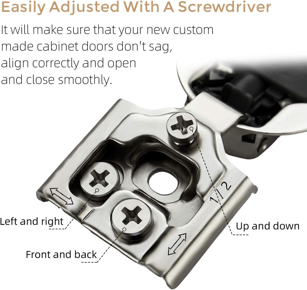 12 Pack 6 Pairs 1/2 inch Overlay Soft Close Hinges Satin Nickel Stainless Steel Concealed Hinge S77558