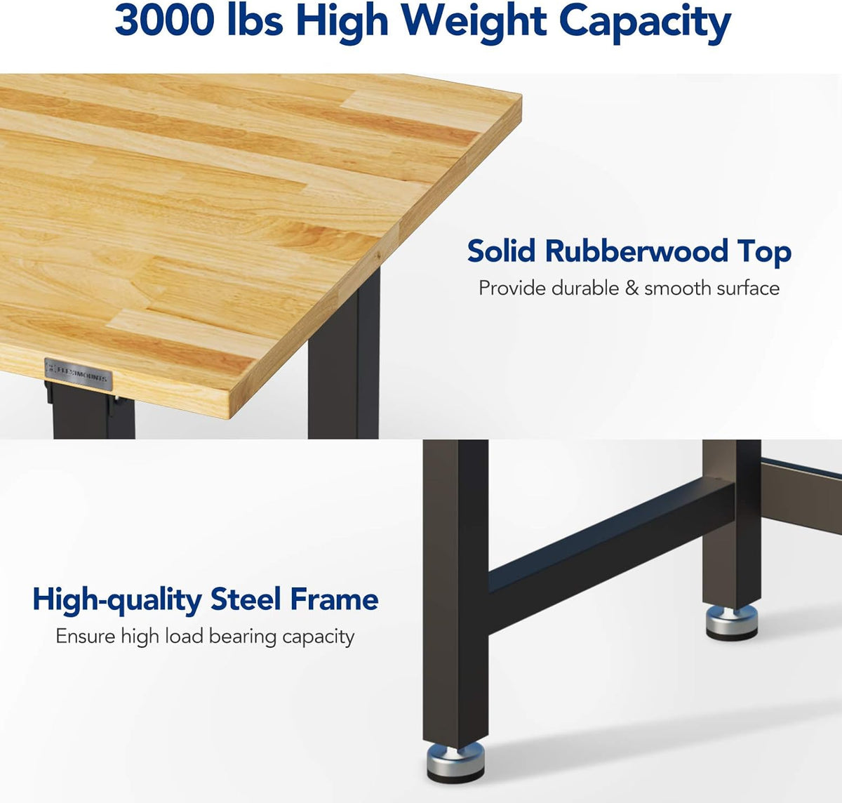 Work Bench with Drawer, 48 x 24 inch, Rubber Wood Top, Heavy-Duty Steel Frame X298852