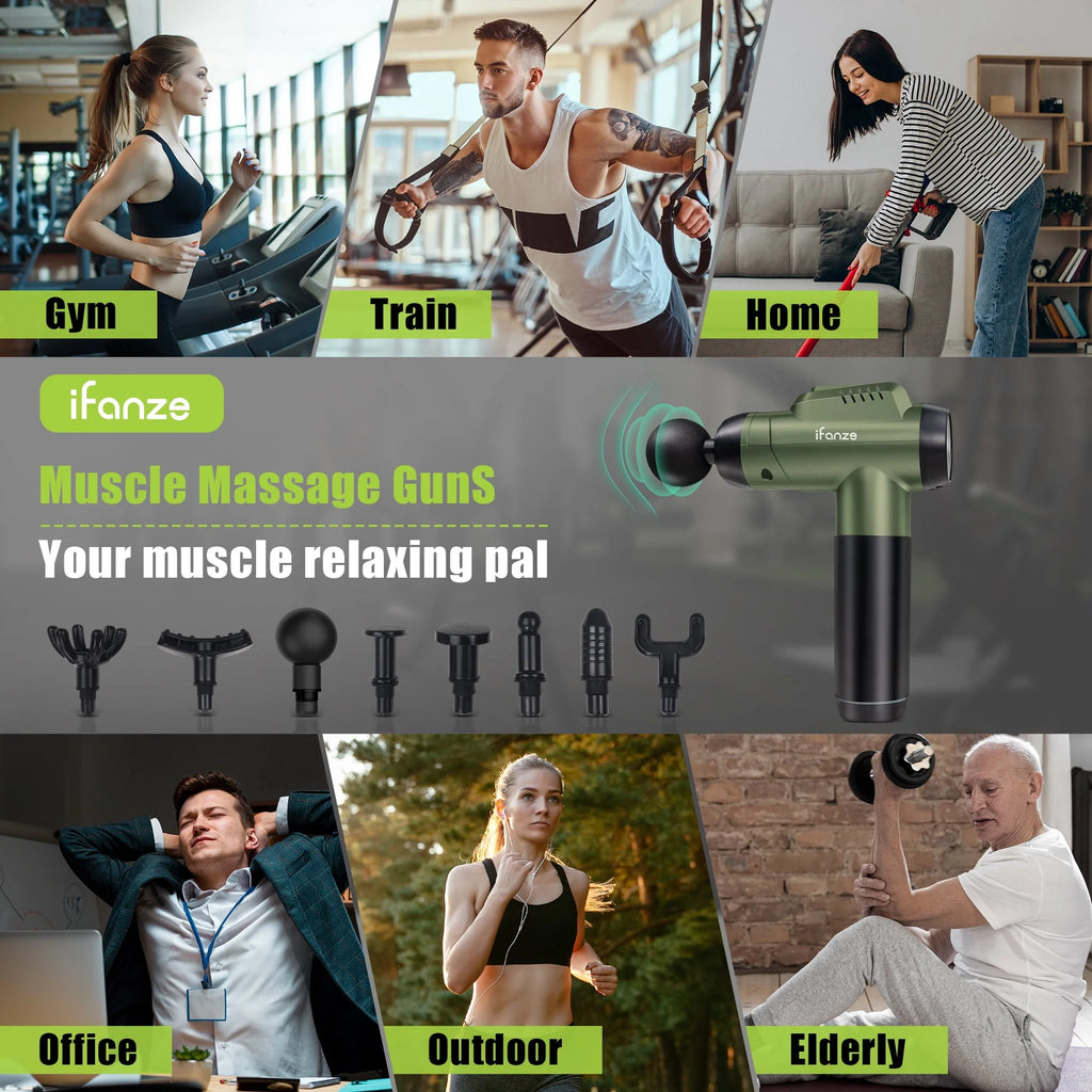 Black 99 Speeds Handheld Deep Tissue Massage Gun with 8 Replacement Heads J98396