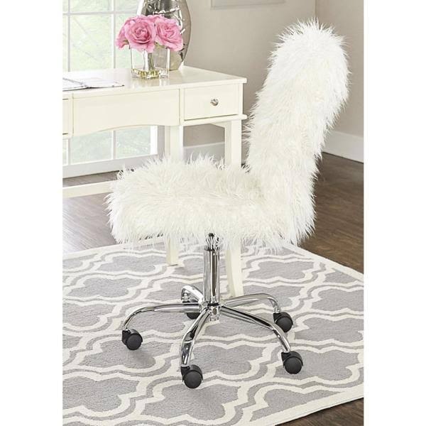 White Faux Flokati Armless Office Chair R2441