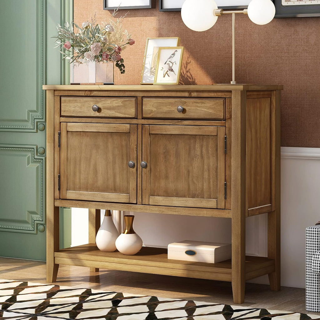 Solid Wood Console Table with 2 Drawers and 1 Cabinet Q857007