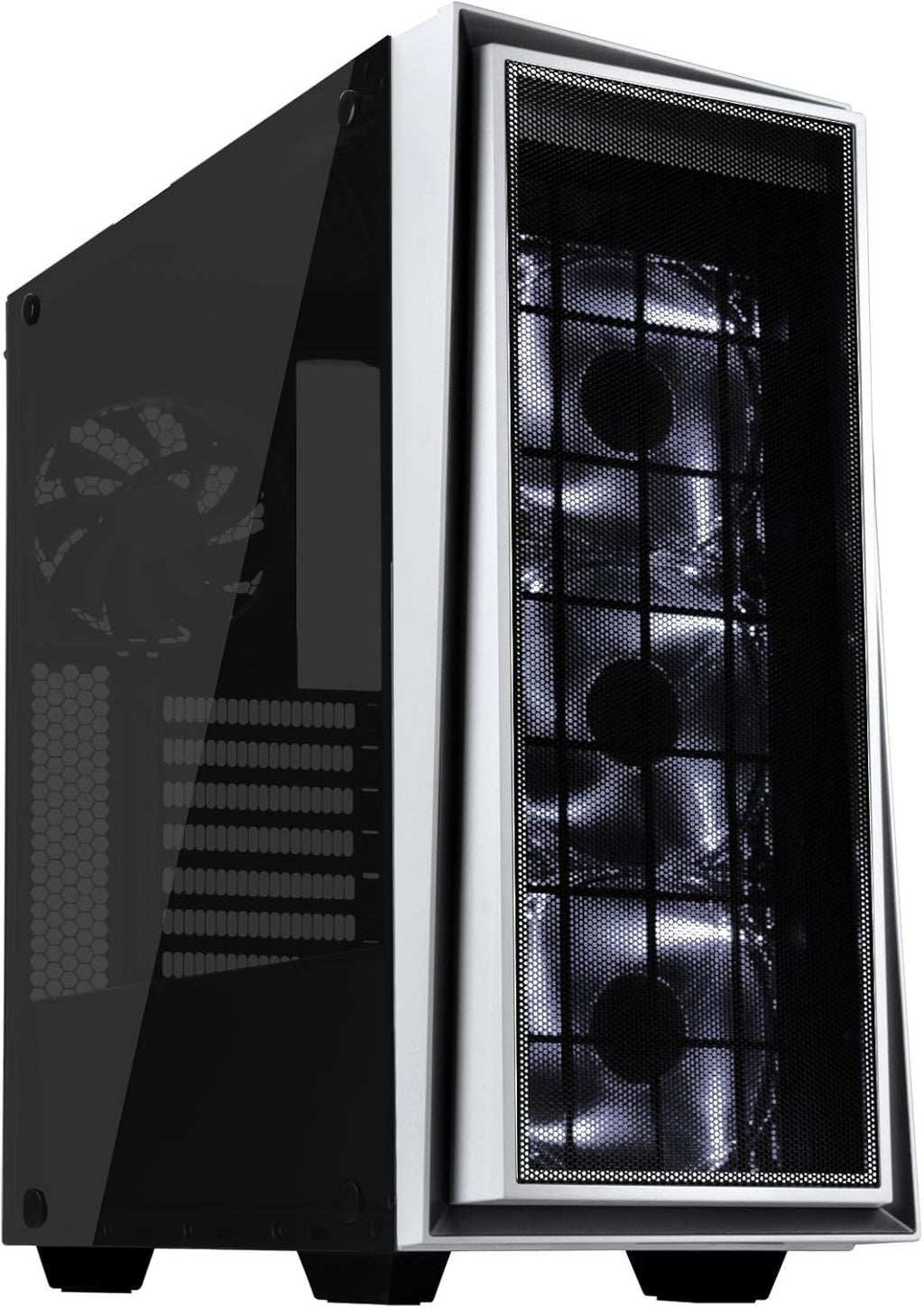 ATX Tower Computer Case with Three 120mm Red LED Intake Fans in Black and Red with Side Panel Window G3385