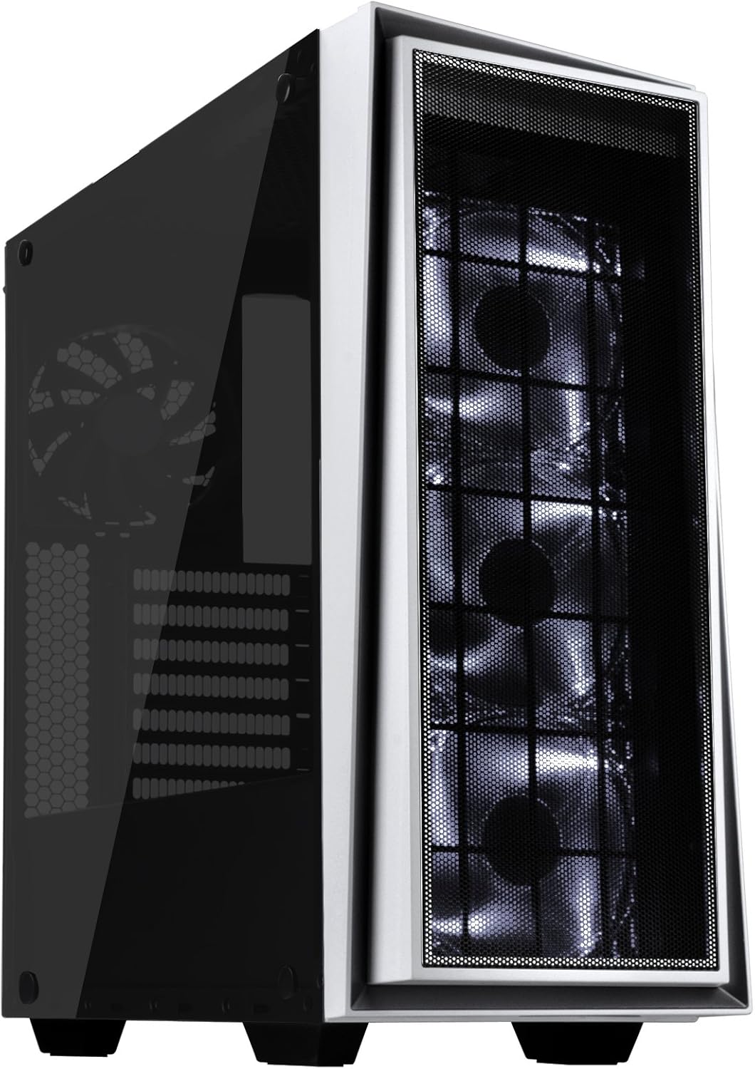 ATX Tower Computer Case with Three 120mm Red LED Intake Fans in Black and Red with Side Panel Window G3385