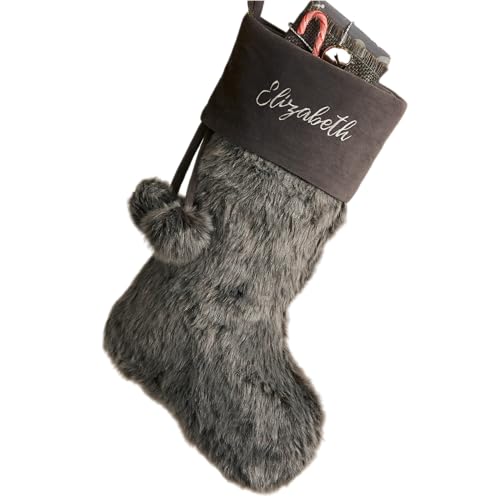 Grey Faux Fur Christmas Stocking O969526