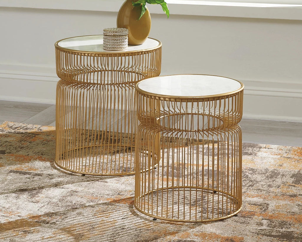 Accent Table Set of 2 White Gold Finish V87828