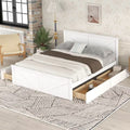 Queen Size White Wooden Platform Bed with 4 Storage Drawers Q94327