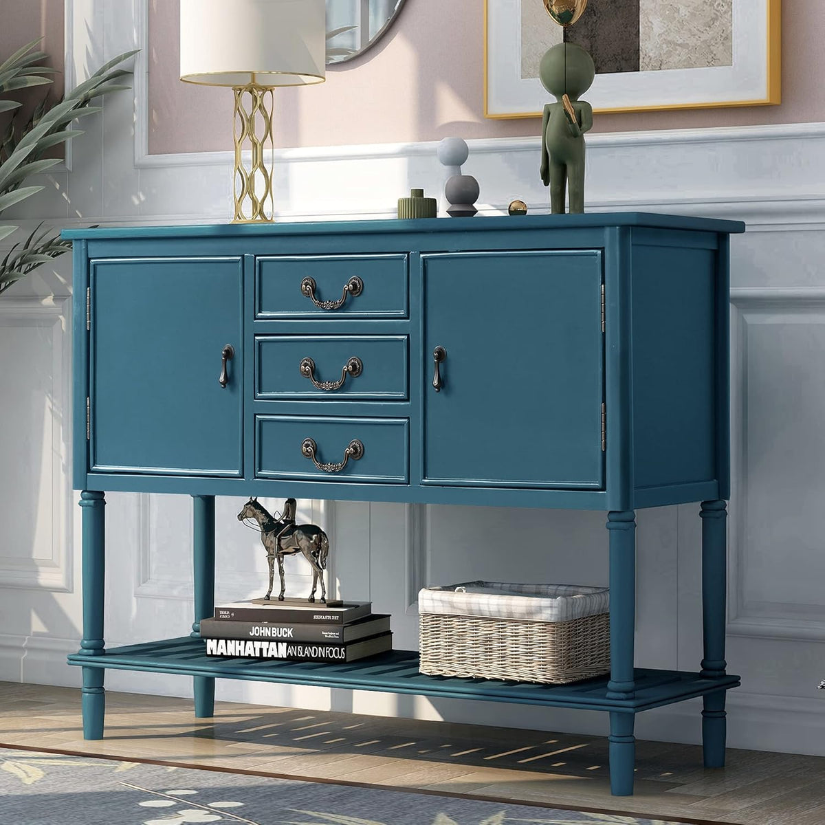 Solid Wood Console Table with 2 Drawers and 1 Cabinet Q857007