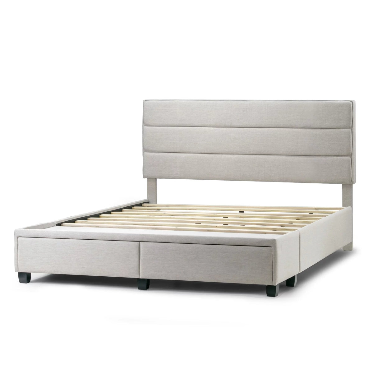 Beige Fabric Queen Bed with Two Storage Drawers W922447