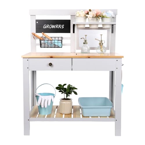 Wooden Outdoor Potting Bench Table with Sink Y530664