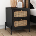 Black 2-Drawer Rattan Wood Side Table S461670