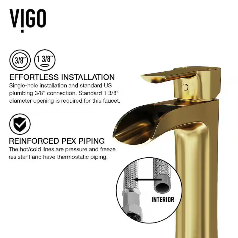 Single Handle Bathroom Vessel Faucet Matte Brushed Gold R4442