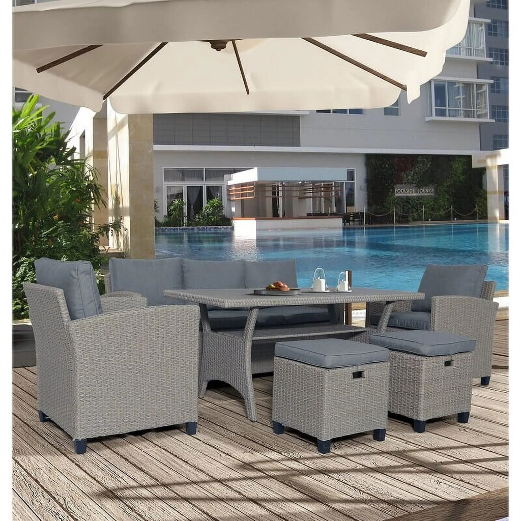 Brown 6 Person Seating Group Dining Set with Cushions F2081