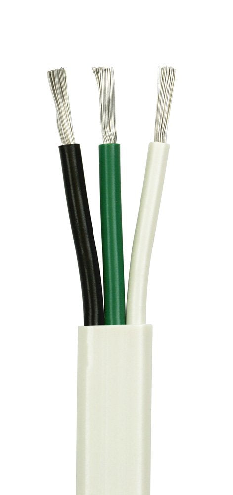10/3 AWG UL Spec Triplex Flat AC Marine Wire - Tinned Copper Boat Cable - 100 Feet - Black/White/Green R29523