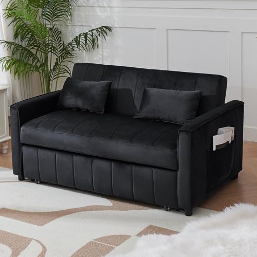 Black Velvet Convertible Sleeper Sofa Bed W344838