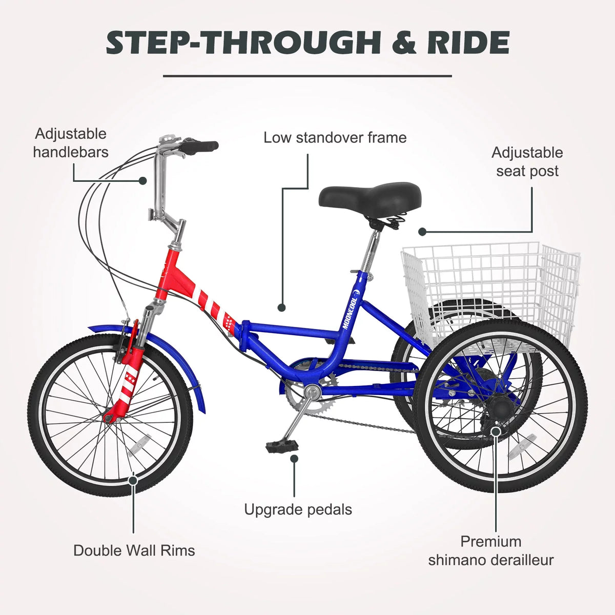 24 Inch 7-Speed 3 Wheels Folding Tricycle U4788