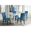 White 5PC Dining Set with Navy Blue Velvet Chairs E6397