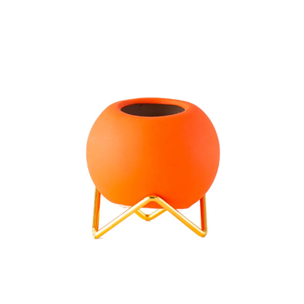 Ceramic Vase with Metal Frame 3.9x4.1in N2593