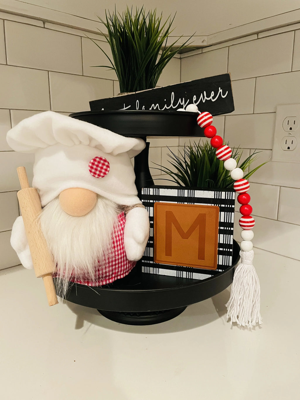 Red and White Plush Gnome Decor V5134