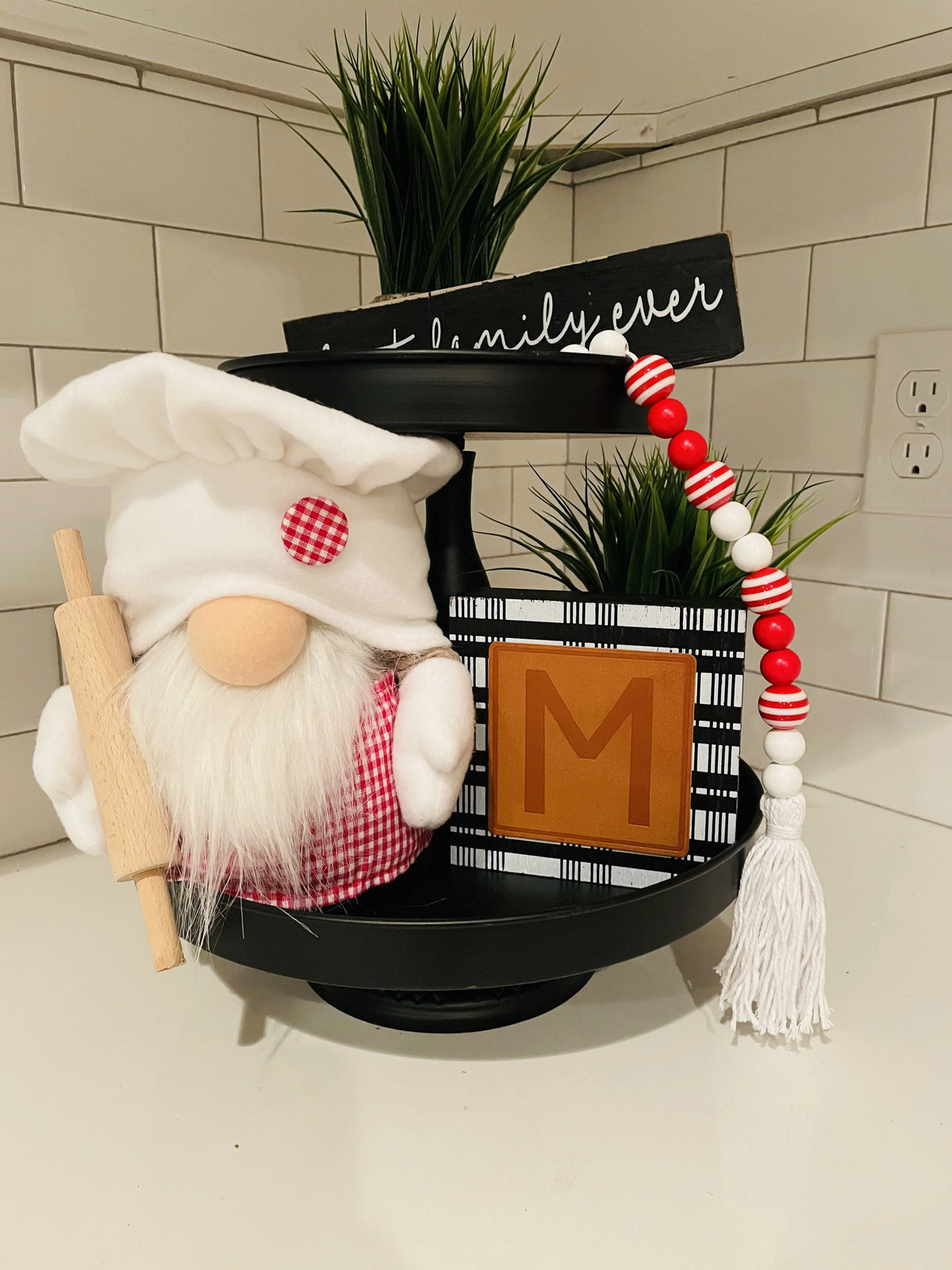 Red and White Plush Gnome Decor V5134