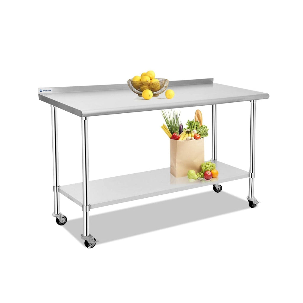 Stainless Steel Prep & Work Table with Caster Backsplash and Adjustable Undershelf D40653