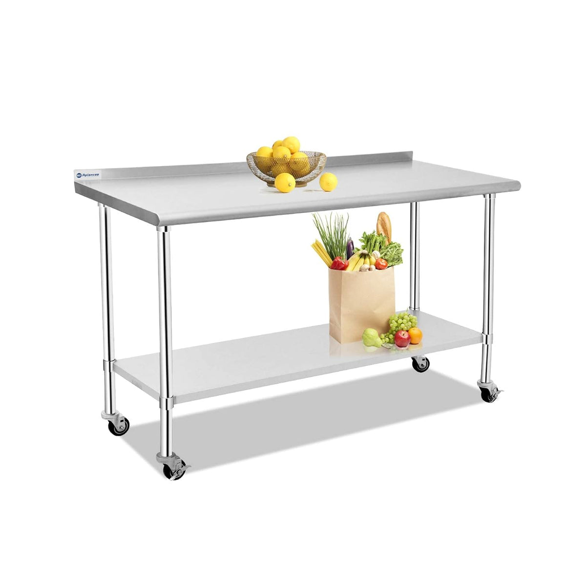 Stainless Steel Prep & Work Table with Caster Backsplash and Adjustable Undershelf D40653