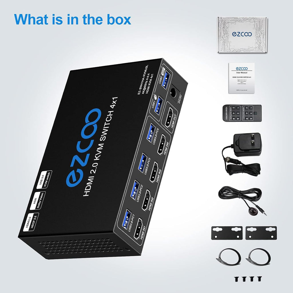 4-Port USB 3.0 KVM Switch HDMI 4K 60Hz with USB Peripheral Hub and IR Remote A8611