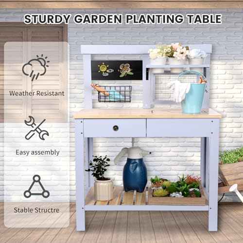 Wooden Outdoor Potting Bench Table with Sink Y530664