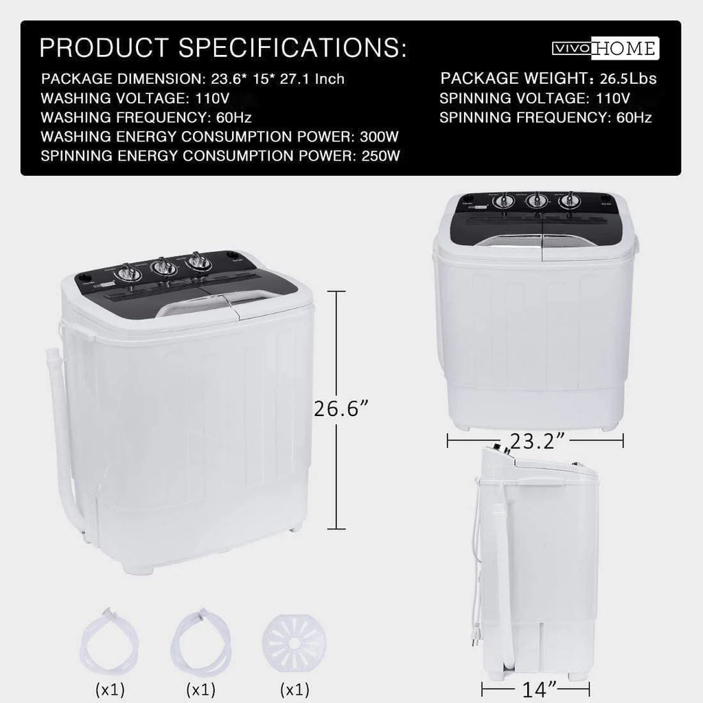 Portable Twin Tub Mini Laundry Washer and Spin Dryer Combo 13.5lbs T62343