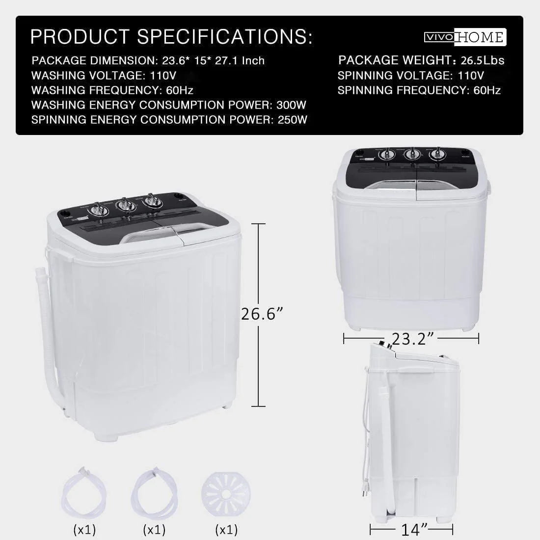 Portable Twin Tub Mini Laundry Washer and Spin Dryer Combo 13.5lbs T62343