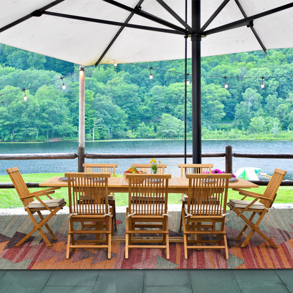 9 Piece Teak Wood Patio Dining Set with Extension Table and Folding Chairs V58195