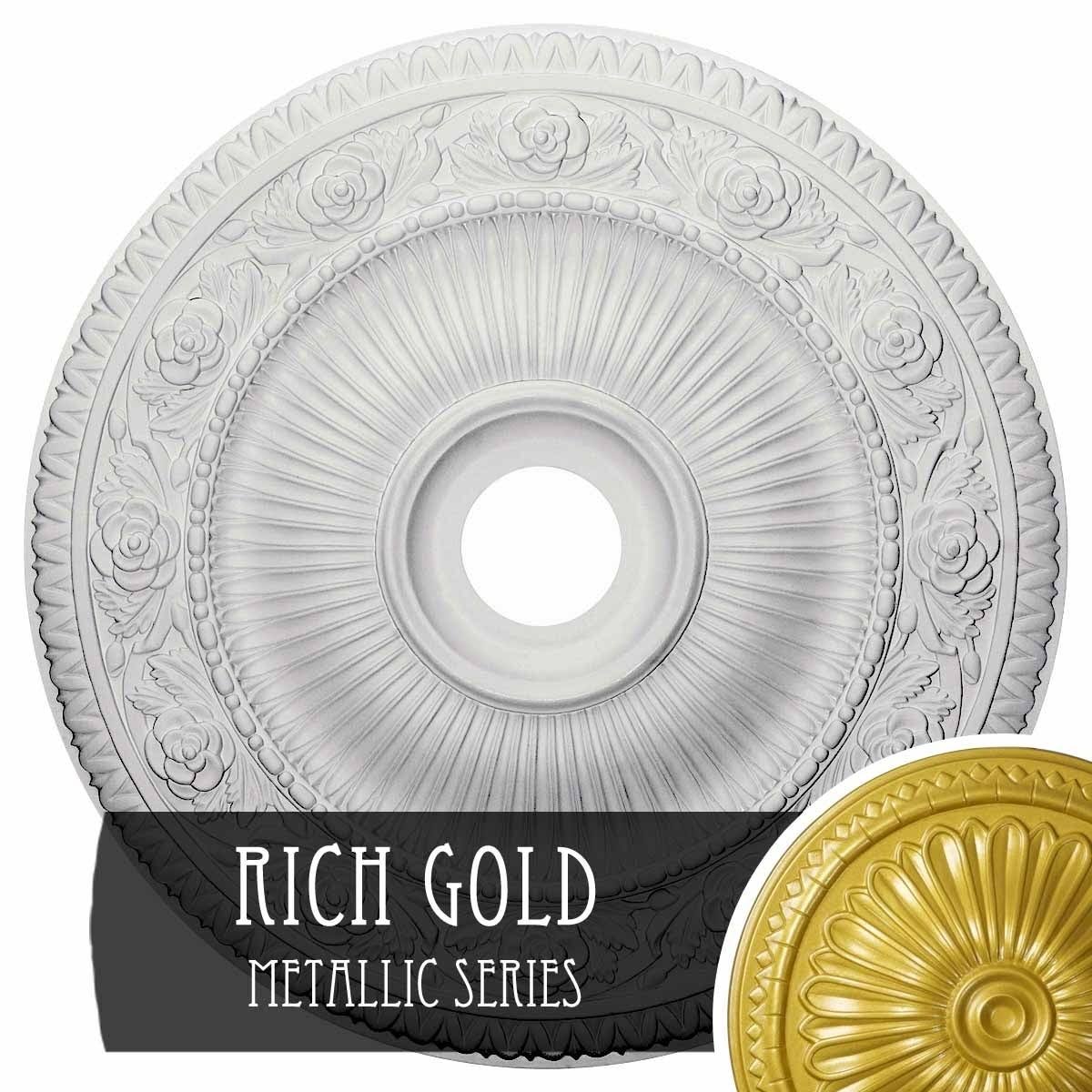 24 1/4 inchod x 3 7/8 inchid x 2 inchp Hand-Painted Rich Gold Ceiling Medallion P94695