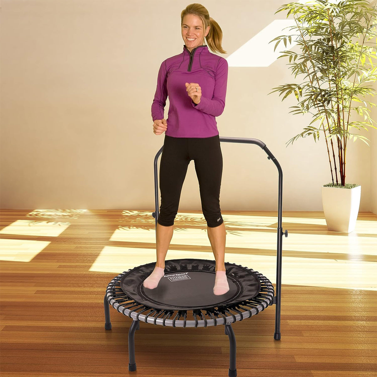 39" Fitness Trampoline with Handle Bar and 30 Adjustable Bungees I693985