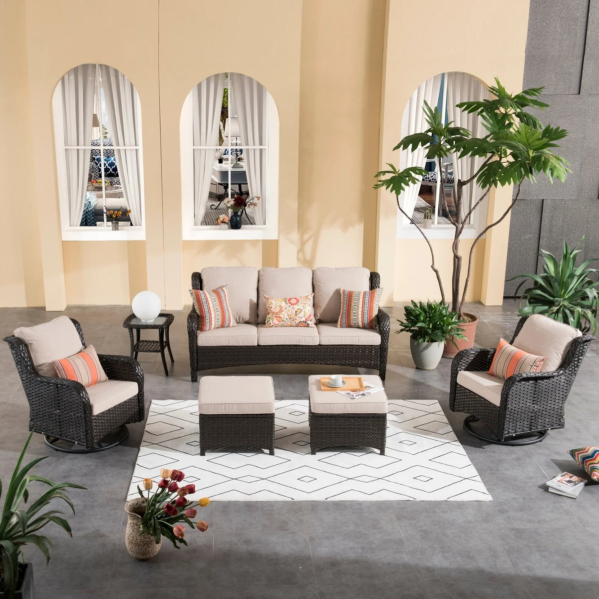 6-piece Rattan Wicker Patio Furniture Set Navy Blue G863142