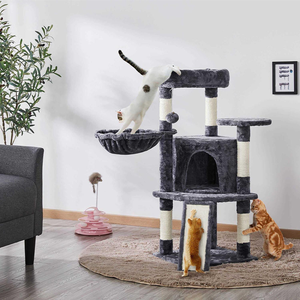 Plush Cat Tree Condo with Basket W6588