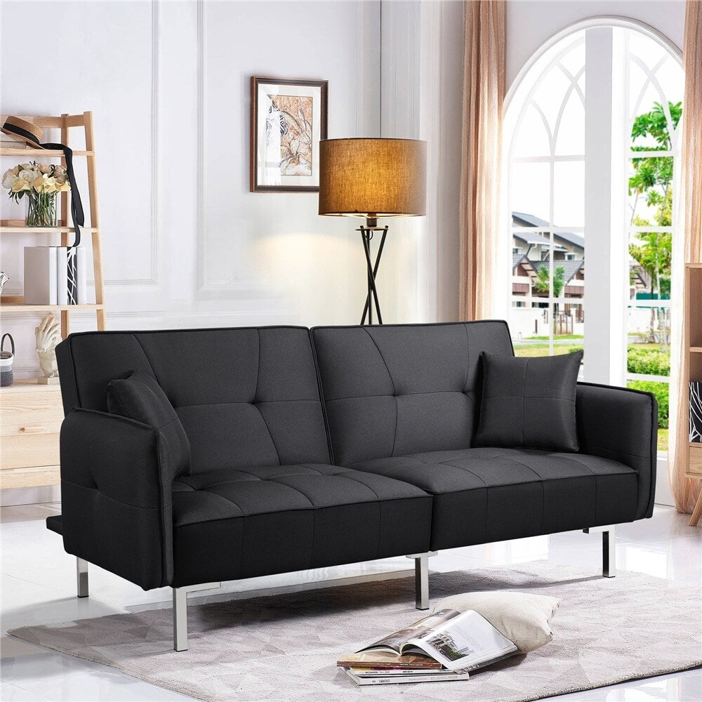 Light Gray Futon Sofa Bed with Adjustable Backrest C34546